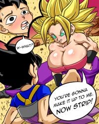 big_breasts blonde_hair cabba caulifla dragon_ball dragon_ball_super green_eyes intimidation mini_comic page_2 saiyan super_saiyan superspacewarrior