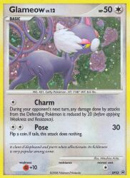 anus aztepyeen card_edit english_text female feral fur generation_4_pokemon genitals glameow mitsuhiro_arita nintendo pink_body pink_fur pokemon pokemon_(species) pokemon_card pokemon_card_edit pokemon_trading_card_game purple_body purple_ears purple_fur purple_pussy pussy quadruped solo tail text third-party_edit trading_card white_body white_fur white_tail