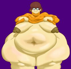 1girls bbw belly big_belly breasts brown_hair fat fat_knees fat_woman female glasses huge_hips morbidly_obese morbidly_obese_female nipples obese obese_female overweight overweight_female scooby-doo shirt_lift ssbbw thick_thighs thunder_thighs velma_dinkley wide_hips zevix