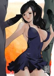 alternate_version_available big_breasts big_cock big_penis black_hair breasts clothed clothing cock dress dressrosa female female_focus konohana male nico_robin one_piece penis post-timeskip shounen_jump