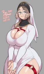 big_breasts curvy_female female glasses looking_at_viewer nun original ryo_agawa thick_thighs voluptuous_female