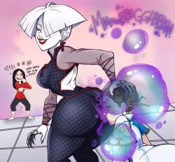 2girls a.k.i. ass big_ass bubble capcom chun-li colored english_dialogue face_in_ass fart fart_bubbles fart_cloud fart_fetish farting farting_in_face female femdom femsub pale_skin street_fighter street_fighter_6 unusual_fart white_hair white_skin zeeny