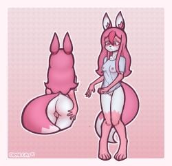 anthro ass brand_new_animal breasts butt canid canine clothing female fox front_view full-length_portrait fur furry genitals hair half-length_portrait hi_res long_hair mammal mostly_nude multicolored_body multicolored_fur nazuna_hiwatashi nipples opalcat01 pink_body pink_fur pink_hair pink_nipples pink_tail portrait purple_eyes pussy rear_view simple_background small_breasts smile solo studio_trigger tail translucent translucent_clothing two_tone_body two_tone_fur white_body white_fur