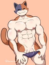 1boy 2022 abs absurd_res anthro areola artist_name athletic athletic_anthro athletic_male balls baxter7020 biceps calico_cat closed_eyes clothed clothing digital_drawing_(artwork) digital_media_(artwork) domestic_cat epic_games felid feline felis fingers flaccid fortnite fur gay gay_male genitals grey_body grey_fur hi_res long_tail male mammal meowscles meowscles_(fortnite) mostly_nude muscular muscular_anthro muscular_male navel nipples orange_body orange_fur pecs penis signature simple_background smile solo speedo speedo_down speedo_only swimwear tail tan_background topless undressing video_games white_body white_fur