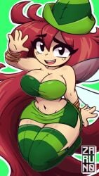 1girls 2023 bangle betilla_(rayman) black_eyes boots breasts cleavage crop_top fairy fairy_wings freckles groin hat large_breasts looking_at_viewer miniskirt mound_of_venus navel nymph_(rayman) rayman_(series) rayman_origins red_hair tagme thigh_boots thighs very_long_hair watermark wings zaruno