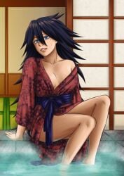 1girls cleavage loose_clothes midnight_(my_hero_academia) mole_under_eye my_hero_academia nemuri_kayama onsen robe solo solo_female yrya-chan yukata