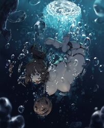 air_bubbles asphyxiation big_breasts bondage bound breast_jiggle breasts brown_eyes brown_hair bubbles chains drowning female gag ice imminent_death jiggling_breasts nipples nude nude_female original original_character peril ring_gag rou_(rou22) underwater weight