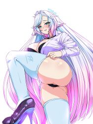 1girls ass ass_focus ass_visible_through_thighs clothed clothing hikairi_azumi indie_virtual_youtuber legs legs_focus legwear light-skinned_female light_skin long_hair looking_at_viewer panties the_kurieta thick_thighs thighhighs thighs three-tone_hair underwear virtual_youtuber vtuber white_hair