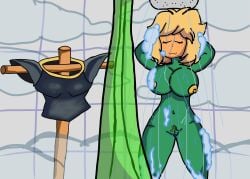 breasts female female_only oc original_character plantie plants_vs_zombies shower shower_room solar_flare_(pvz) summer_lightflare sunflower_(pvz) vagina