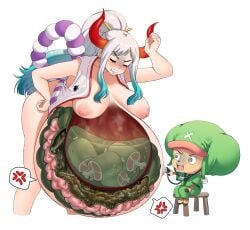 big_belly bones_in_scat dragonwing29876 female food_inside_stomach intestines male one_piece overeating scat tony_tony_chopper yamato_(one_piece)