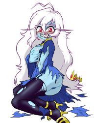 adventure_time big_ass big_breasts blue_body blush centinel303 choker covered_nipples crown crying dress high_heels ice_queen ice_queen_(adventure_time) long_hair looking_at_viewer pants red_eyes sharp_teeth stockings tagme thick_thighs torn_clothes white_hair