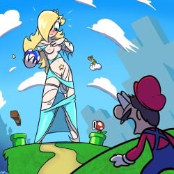 breasts embarrassed_nude_female enf female lakitu male mario mario_(series) mushroom outdoors piranha_plant pogchamp power_up princess_rosalina pussy senftember senftember_(2023) super_mario_bros. theenfman