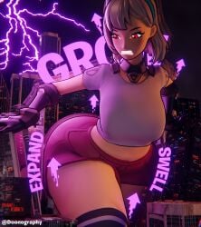 3d angry_face ass_expansion blender city city_background city_destruction doonography expansion fetish fortnite fortnite:_battle_royale giantess growing growth huge_ass huge_breasts lexa_(fortnite) lightning_bolt moving_background swelling thick_thighs