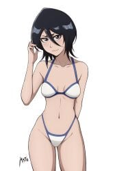 1girls bellybutton bikini black_hair bleach blushing female_focus female_only kuchiki_rukia mistowing pale-skinned_female pale_skin petite short_hair solo swimsuit tagme