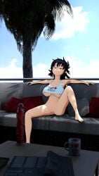 1080p 3d 3d_(artwork) asian asian_female blender_(software) bottomless cartoony dildo gorillaz large_areolae noodle_(gorillaz) outdoors outside pussy tank_top thespig