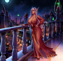 1girls blizzard_entertainment blood_elf green_eyes huge_breasts lynthia original_character paladin_(warcraft) qoppa see-through see-through_clothing silver_hair solo warcraft world_of_warcraft