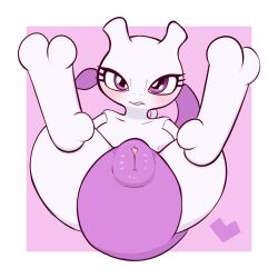 anthro blush female generation_1_pokemon genitals hi_res legendary_pokemon lemonspark_nwt looking_at_viewer mewtwo nintendo open_mouth plump_labia pokemon pokemon_(species) purple_body purple_eyes pussy solo spread_legs spreading white_body