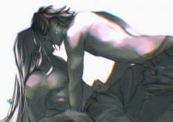 2boys being_undressed crisis_core_final_fantasy_vii final_fantasy final_fantasy_vii gay gay_sex genesis_rhapsodos grabbing_pants kissing long_hair long_hair_male male male/male male_only mlm passionate passionate_kiss sephiroth shirtless shirtless_male undressing yaoi