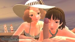 1boy 3d 4girls ann_takamaki beach haru_okumura makoto_niijima nobodyrly_(artist) penis_on_face persona persona_5 persona_5_scramble:_the_phantom_strikers pov ren_amamiya sakura_futaba sfm