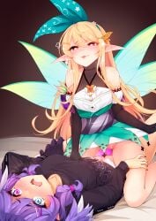 1futa 1girls absurdres big_penis blonde_hair blue_eyes blush bottomless breasts clothed clothing cum cum_on_body cum_on_stomach dragon_girl duo erection female futa_on_female futa_with_female futanari head_wings heterochromia highres human large_breasts light-skinned_female light-skinned_futanari light_skin long_hair mostly_clothed multiple_girls nijisanji nijisanji_en on_back open_mouth penis pointy_ears pomu_rainpuff purple_eyes purple_hair purple_wings pussy rape ricegnat selen_tatsuki sex uncensored vaginal_penetration virtual_youtuber wings