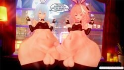 2boys ass astolfo_(fate) balls big_ass blue_hair bottom_heavy bunny_ears bunnysuit daidaikon fate_(series) femboy frotting gay girly huge_ass penis penises_touching pink_hair rimuru_tempest tagme