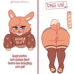 1girls anthro ass eevee eeveelution eeveenie_(hashu) exposed_pussy female furry hashu legwear pokémon_(species) pokemon solo stuck stuck_in_wall tagme through_wall