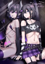 +++_(artist) 1boy 2022 alt_boy arm_warmers belt black_hair black_lipstick black_shirt blue_eyes bulge censored chains choker clothing collar crop_top crossdressing demon_boy demon_horns demon_tail demon_wings detached_sleeves dual_persona ear_piercing english_text erection eyeshadow femboy fishnet_thighhighs fishnets garter_straps glans glowing glowing_tattoo goth goth_boy hair_between_eyes highres horns incubus lipstick long_ears looking_at_viewer makeup male male_only midriff miniskirt mirror multiple_views nail_polish navel o-ring off-shoulder_shirt off_shoulder original pale-skinned_femboy pale-skinned_male pale_skin penis piercing plaid plaid_skirt pleated_skirt pointy_ears pubic_tattoo purple_eyes purple_eyeshadow purple_lipstick purple_nails reflection revealing_clothes shirt short_hair sitting skirt solo succubus tail tattoo text thighhighs thighs trap upskirt wings