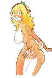 absurd_res absurd_restraditional_media_(artwork) animal_genitalia anthro big_breasts blonde_hair breasts clothed clothing deer dress efradraws elafi_(efradraws) female fur genitals hair hi_res hooves leaf long_dress mammal nipples northwind_(efradraws) painting_(artwork) pussy scut_tail shongila_(northwind) short_tail small_breasts solo spots spotted_body spotted_fur tail traditional_media_(artwork) watercolor_(artwork) wavy_hair