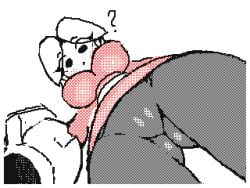 1girls 2023 ? ass_visible_through_thighs big_breasts blush breasts cam cameltoe clothed clothed_female clothing cragscleft female female_only flipnote_studio mii mii_gunner mii_gunner_(smash_4) mob_face monochrome nintendo pussy question_mark solo solo_female super_smash_bros. viewed_from_below