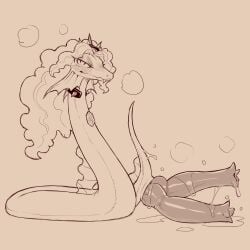 2_penises animal_genitalia animal_penis blush bodily_fluids cold-blooded-twilight erection eyebrows eyeliner fangs feral genital_fluids genitals hair hemipenes hi_res looking_at_viewer makeup male mouth_closed multi_genitalia multi_penis penis precum reptile scalie serpentine simple_background snake solo tail teeth