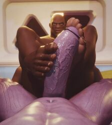 2boys 2males bald bald_man bara bara_tiddies bara_tits barefoot big_penis blizzard_entertainment crossover crossover_pairing crossover_sex dace_renders dark-skinned_male dark_skin doomfist duo feet feet_focus footjob gay humanoid male male/male marvel marvel_cinematic_universe masculine masculine_male masculine_man melanin muscular muscular_male navel overwatch overwatch_2 penis pov purple-skinned_male purple_skin spread_legs thanos