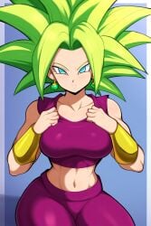 ai_generated alien alien_girl big_breasts blue_eyes caulifla dragon_ball dragon_ball_super female fusion_character green_hair kale kefla mullon novelai saiyan smile super_saiyan