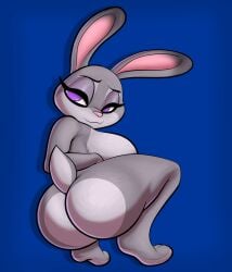 2024 ass big_ass big_breasts blue_background breasts disney feet female female_only furry gray_fur grey_fur jakel009 judy_hopps looking_back purple_eyes rabbit rabbit_girl thick_thighs thighs zootopia