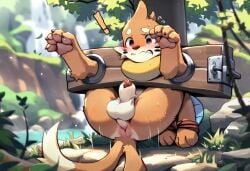 2_tails 4_toes ai_generated animal_genitalia anus arms_tied balls bondage bondage bound buizel claws fakeskill_(director) feet feral generation_4_pokemon genitals hands_behind_back head_between_legs legs_up male multi_tail pawpads paws penis penis_tip pokemon_(species) restraints sheath sitting solo spread_legs spreading stocks toe_claws toes worried