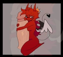 body  demon dick eyes red girl demon hair tail horns  horns demon ludekawi naked_female  pussy  red size_difference tail full