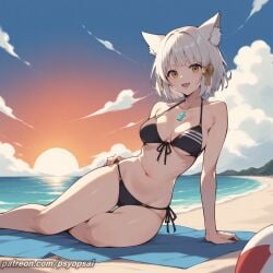 1girls ai_generated artist_name beach colored core_crystal digital_media_(artwork) female female_focus female_only front_view mio_(xenoblade) psyopsai short_hair solo solo_focus swimsuit watermark white_hair xenoblade_(series)