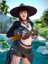 1girls 3d black_choker black_clothing breast_squeeze breasts_bigger_than_head choker countess_daraku_(fortnite) female female_only fortnite fortnite:_battle_royale goth goth_girl grabbing grabbing_own_breast green_eyes hands_on_breasts landscape landscape_background net_stockings orange_makeup outdoors outside phaedra_(fortnite) red_lipstick sorrenpalace tree trees water waterfall