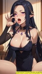 ai_generated ai_sluts elf fellatio_gesture female gamma_(the_eminence_in_shadow) kage_no_jitsuryokusha_ni_naritakute! one_breast_out saliva saliva_trail sole_female the_eminence_in_shadow tongue_out