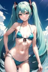 ai_generated beach female hatsune_miku hatsune_miku_(collared_bikini) small_breasts