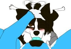 age_difference alpha_channel animal_genitalia anthro black_body black_fur black_hair black_nose blue_body blush border_collie brown_eyes brown_pawpads canid canine canis celtic_ivanov collie cybernetic_arm cybernetic_limb daygon_pyre domestic_dog duo fellatio first_person_view freckles fur genitals hair hand_on_head herding_dog hi_res hybrid knot knotted_penis looking_at_viewer male male/male mammal multicolored_body multicolored_fur one_eye_closed oral oral_penetration pastoral_dog pawpads paws penetration penile penile_penetration penis penis_in_mouth prosthetic prosthetic_arm prosthetic_limb sex sheepdog simple_background tail tail_motion tailwag teal_penis thealias0 transparent_background wolfdog
