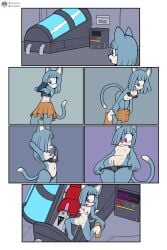 1girls absurd_res anthro blue_body blush bodily_fluids bottomwear bra clothed clothing comic dildo domestic_cat fan_character felid feline felis female female_only fours_(artist) fourssss genital_fluids heart_beat hi_res imminent_sluttification machine mammal panties panties_down partially_clothed purple_eyes removing_bra removing_shirt removing_skirt rime_the_cat sega sex_toy shirt skirt solo sonic_(series) sonic_the_hedgehog_(series) topwear underwear underwear_down undressing vaginal_fluids