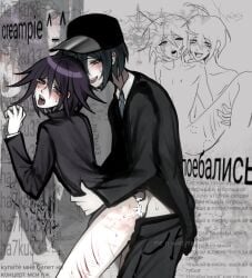 2boys against_wall ahegao anal aroused bite_mark bite_mark_on_shoulder bite_marks blue_hair blushing boy_rape clothed_sex crying cum danganronpa danganronpa_v3 femboy from_behind fucked_from_behind gay ha7ku33(haiku) kokichi_ouma male/male male_only orgasm ouma_kokichi pale_skin pants_pulled_down pregame_kokichi pregame_shuichi purple_eyes purple_hair rape red_eyes russian_text saihara_shuuichi self_harm_scars selfharm_scars shuichi_saihara sweat sweatdrop tagme tears tie tongue_out yandere yaoi