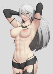 abs android android_girl athletic athletic_female big_breasts big_breasts breasts breasts female female_focus female_only light-skinned_female light_skin long_hair long_hair_female nier nier:_automata nier_(series) robot robot_girl robot_humanoid solo solo_female solo_focus toned toned_female topless topless_female white_hair white_hair_female yorha_a2