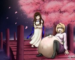 arcueid_brunestud blonde_female blonde_hair cherry_blossoms fate/extra fate_(series) hakuno_kishinami spaghetticultists tsukihime vore vore_belly