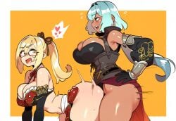 1futa 1girl1futa 1girls adventurer ai_generated big_breasts blonde_hair blue_hair dungeon duo elf fantasy female futa_on_female futanari heart huge_breasts mullon novelai original sex thick_thighs