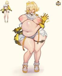 1girls 2024 absurd_res areolae artist_name bangs bbw belly big_belly blonde_hair breasts elegg_(nikke) exposed_breasts female female_focus goddess_of_victory:_nikke hair_over_one_eye hips huge_belly huge_breasts nipples official_art overweight overweight_female plump shorts solo solo_female solo_focus sunflower_art sweat sweaty_belly thick_thighs thighs watermark waving waving_at_viewer wide_hips