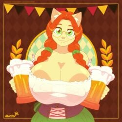 alcohol animated anthro beer beverage big_breasts breasts clothing dress felid feline female furry galacticmichi holidays huge_breasts katrina_fowler llmixll loop mammal oktoberfest solo tagme twintails_(hairstyle) video