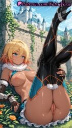 1girls 2025 ai_generated anus ass bangs blonde_hair blue_eyes blush boots breasts closed_mouth dark-skinned_female dark_skin elbow_gloves elda_ballad elf elf_ears fingerless_gloves fur_collar gloves hair_between_eyes hi_res high_heels highres large_breasts legs_up natsuyoru nipples outdoors patreon pointed_ears pointy_ears pussy short_hair skirt sky smile solo thigh_boots thighhighs uncensored voluptuous voluptuous_female youkoso!_sukebe_elf_no_mori_e