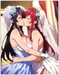 2females 2girls 2women ai_generated akeno_himejima bride_and_bride girl_on_girl high_school_dxd lesbian_couple lesbian_kiss lesbian_sex lesbian_wedding love lovers married_couple married_woman rias_gremory wife_and_wife yuri