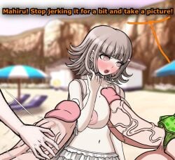 1girls 2futas balls beach big_balls big_breasts big_penis blush breasts danganronpa danganronpa_2:_goodbye_despair danganronpa_s:_ultimate_summer_camp english_text faceless_futanari futanari huge_cock koizumi_mahiru masturbation nanami_chiaki paizuri pale-skinned_female pale-skinned_futanari penis precum precum_bubble precum_drip saionji_hiyoko self_upload sprite_edit swimsuit veiny_penis why-am-ihere